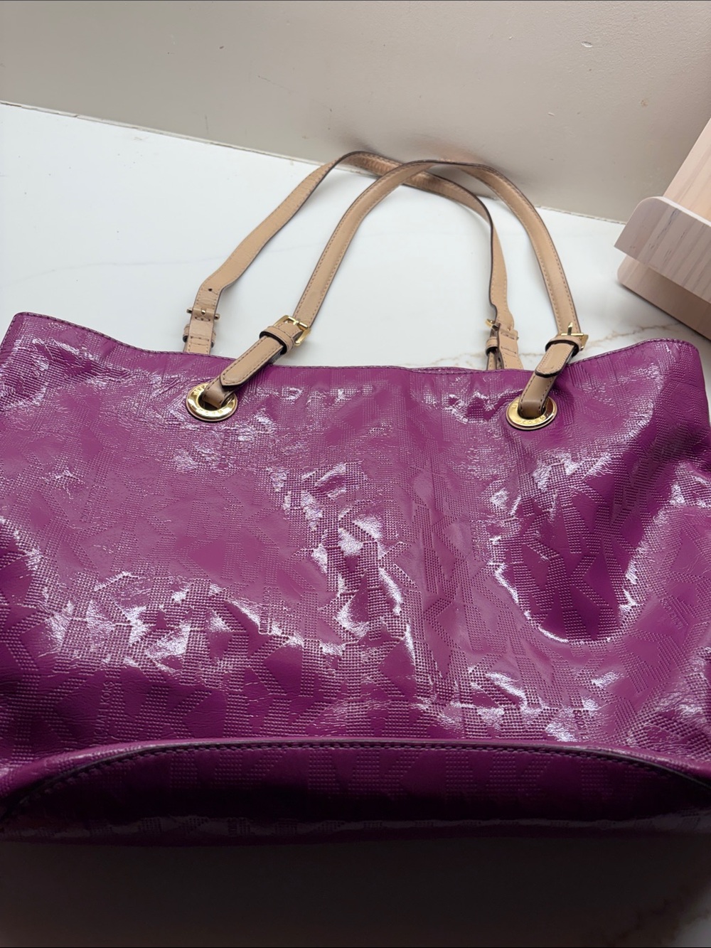 Purple Tote Bag with Tan Straps